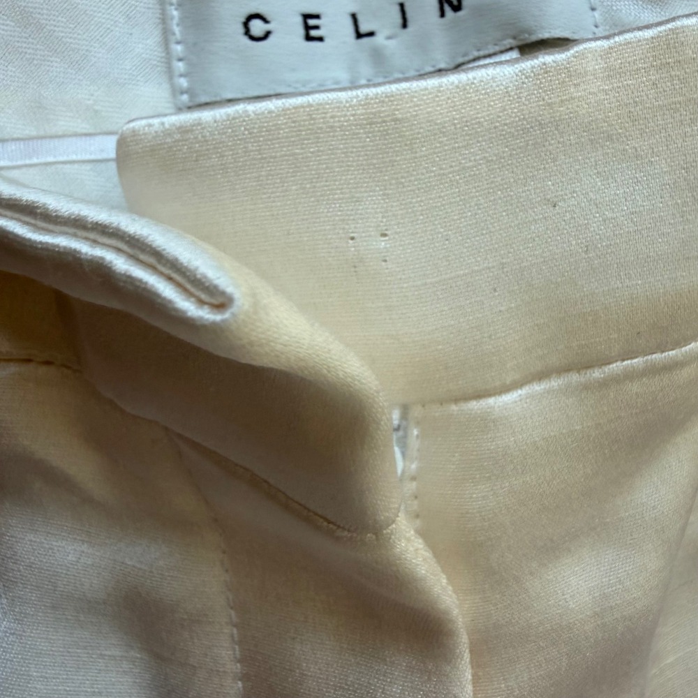 Celine Cream Linen Silk Wide Leg Trousers Pants Made in France Size 38 - Picture 4 of 10